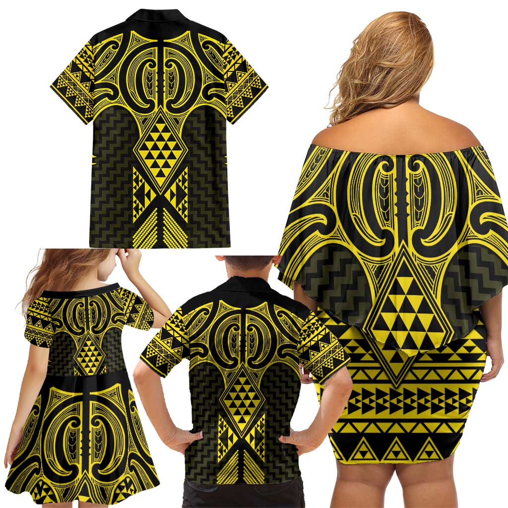 Mahi-dawg Maori Ta Moko Poutama Art Family Matching Off Shoulder Short Dress and Hawaiian Shirt LT9 - Polynesian Pride