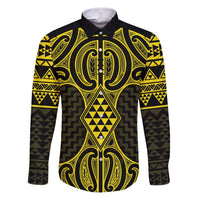 Mahi-dawg Maori Ta Moko Poutama Art Family Matching Puletasi and Hawaiian Shirt LT9 Dad's Shirt - Long Sleeve Yellow - Polynesian Pride