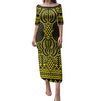 Mahi-dawg Maori Ta Moko Poutama Art Family Matching Puletasi and Hawaiian Shirt LT9 Mom's Dress Yellow - Polynesian Pride