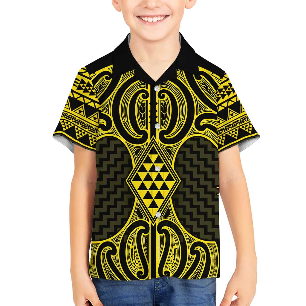 Mahi-dawg Maori Ta Moko Poutama Art Family Matching Puletasi and Hawaiian Shirt LT9 Son's Shirt Yellow - Polynesian Pride