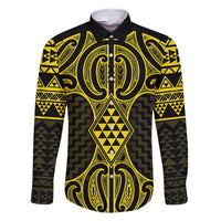 Mahi-dawg Maori Ta Moko Poutama Art Family Matching Short Sleeve Bodycon Dress and Hawaiian Shirt LT9 Dad's Shirt - Long Sleeve Yellow - Polynesian Pride