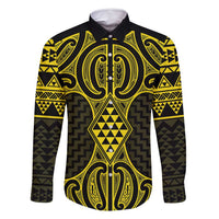 Mahi-dawg Maori Ta Moko Poutama Art Family Matching Tank Maxi Dress and Hawaiian Shirt LT9 Dad's Shirt - Long Sleeve Yellow - Polynesian Pride