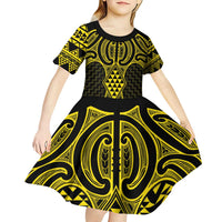 Mahi-dawg Maori Ta Moko Poutama Art Kid Short Sleeve Dress LT9 - Polynesian Pride