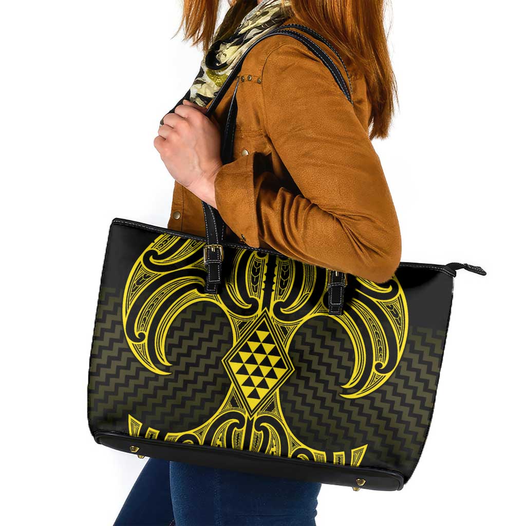 Mahi-dawg Maori Ta Moko Poutama Art Leather Tote Bag LT9 Yellow - Polynesian Pride