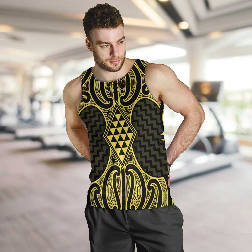 Mahi-dawg Maori Ta Moko Poutama Art Men Tank Top LT9 Yellow - Polynesian Pride