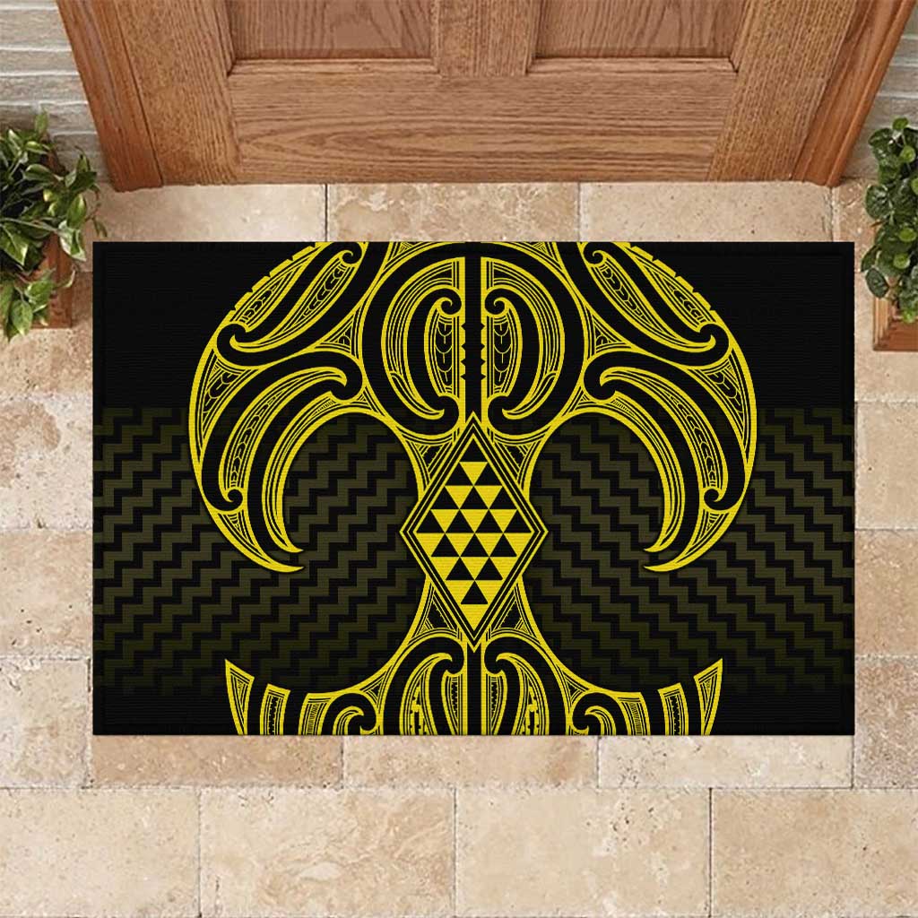 Mahi-dawg Maori Ta Moko Poutama Art Rubber Doormat LT9 Yellow - Polynesian Pride