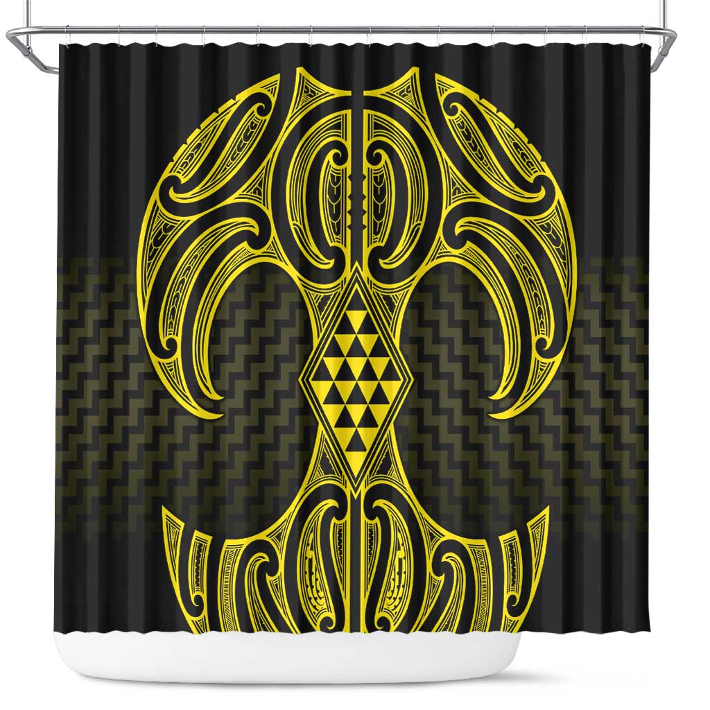 Mahi-dawg Maori Ta Moko Poutama Art Shower Curtain LT9 Yellow - Polynesian Pride