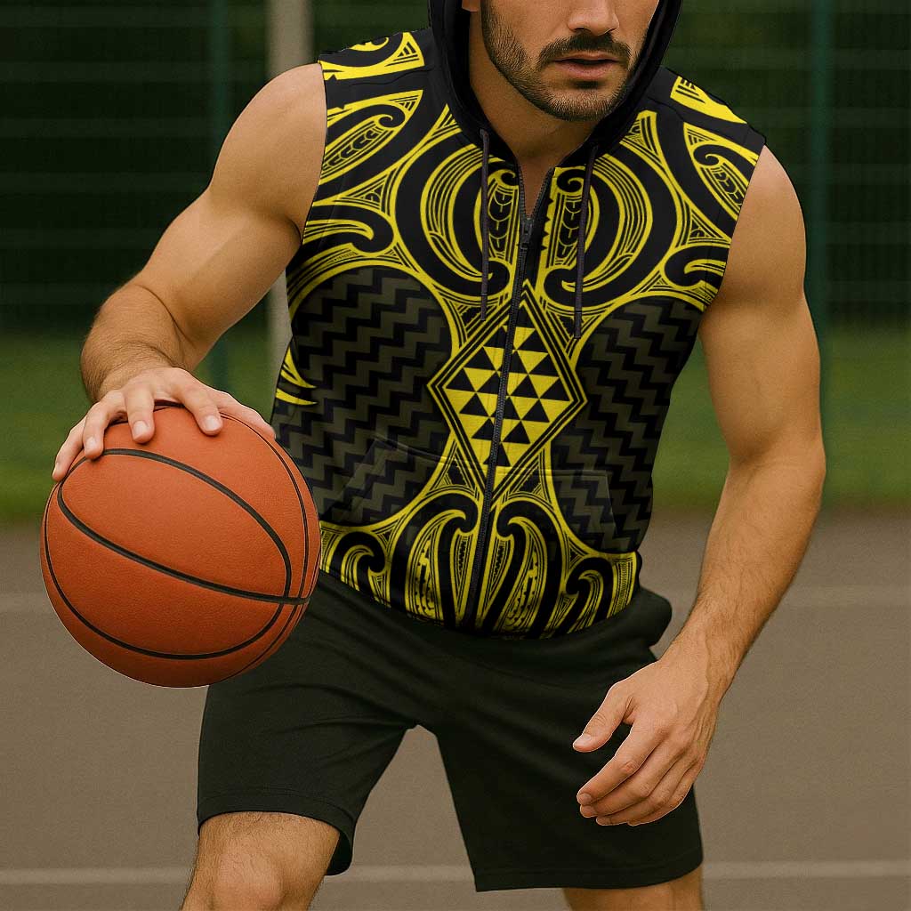 Mahi-dawg Maori Ta Moko Poutama Art Sleeveless Zip Hoodie - Polynesian Pride