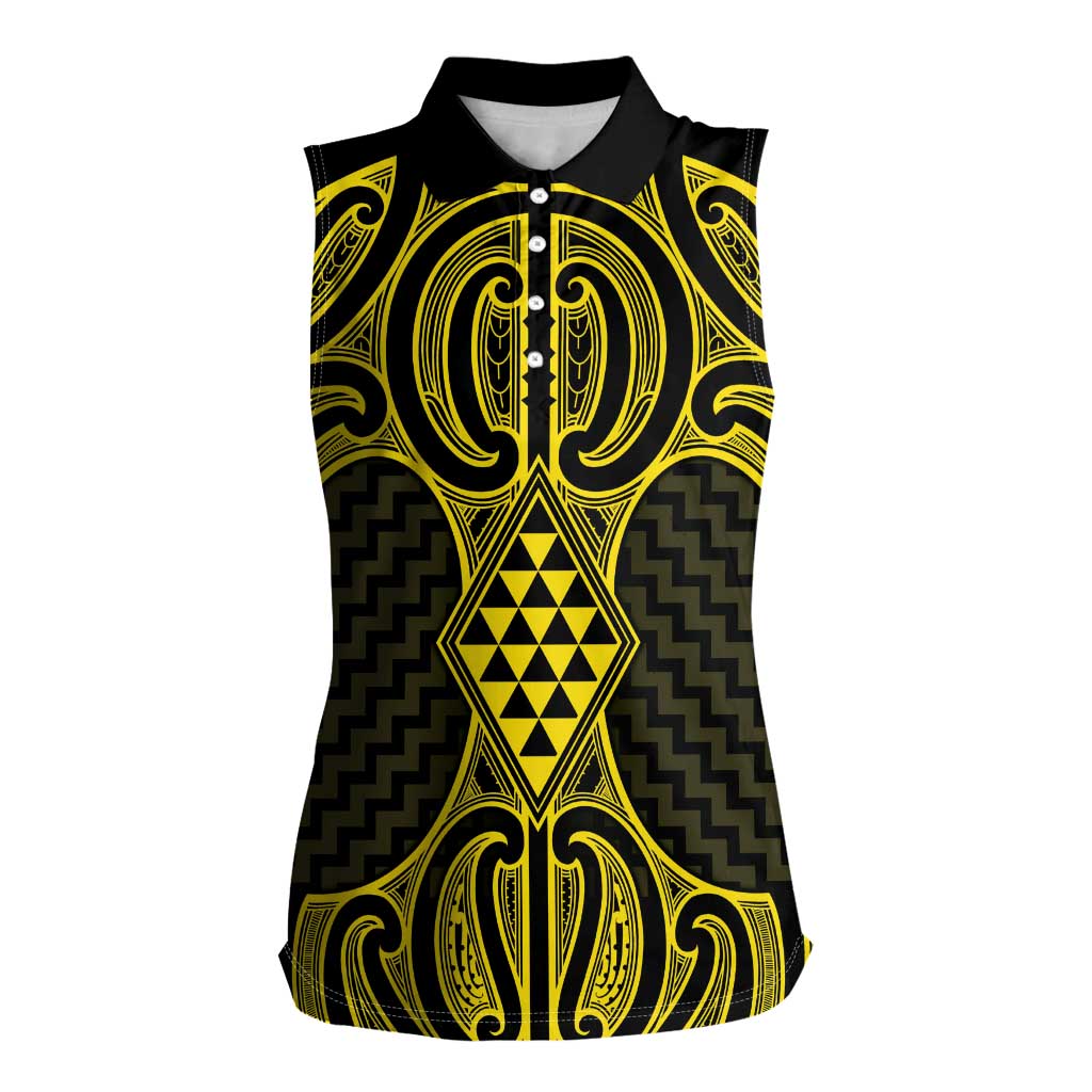 Mahi-dawg Maori Ta Moko Poutama Art Women Sleeveless Polo Shirt LT9 Female Yellow - Polynesian Pride
