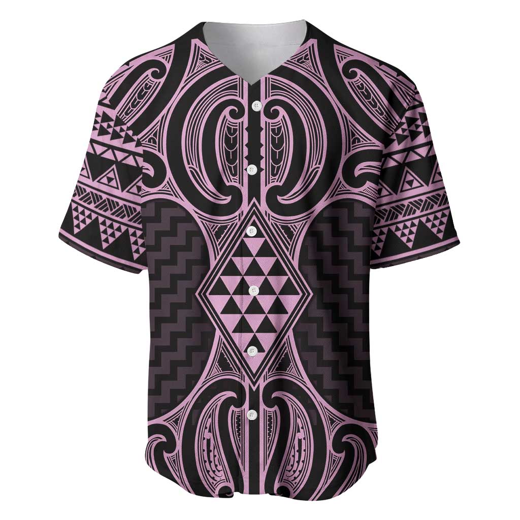 Mawhero Maori Ta Moko Poutama Art Baseball Jersey LT9 Pink - Polynesian Pride
