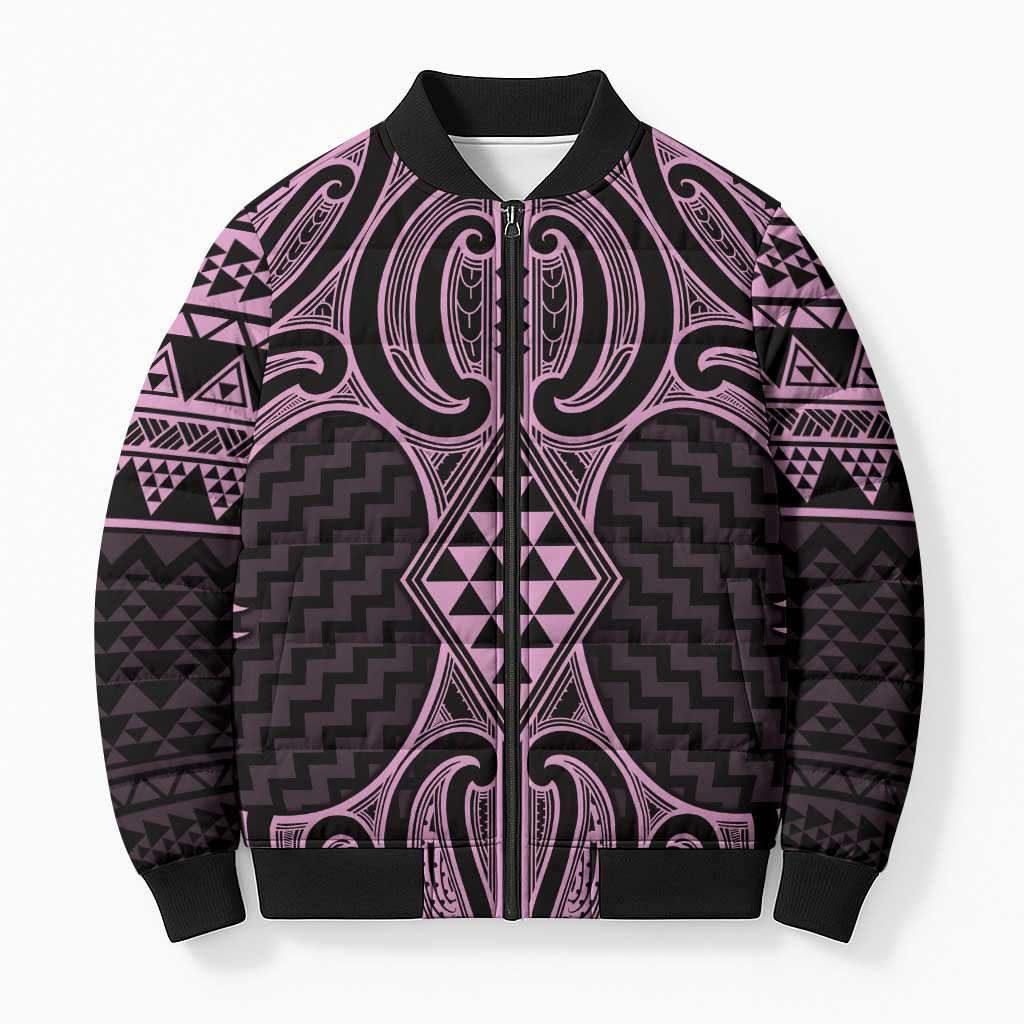 Mawhero Maori Ta Moko Poutama Art Bomber Puffer Jacket LT9 Unisex Pink - Polynesian Pride