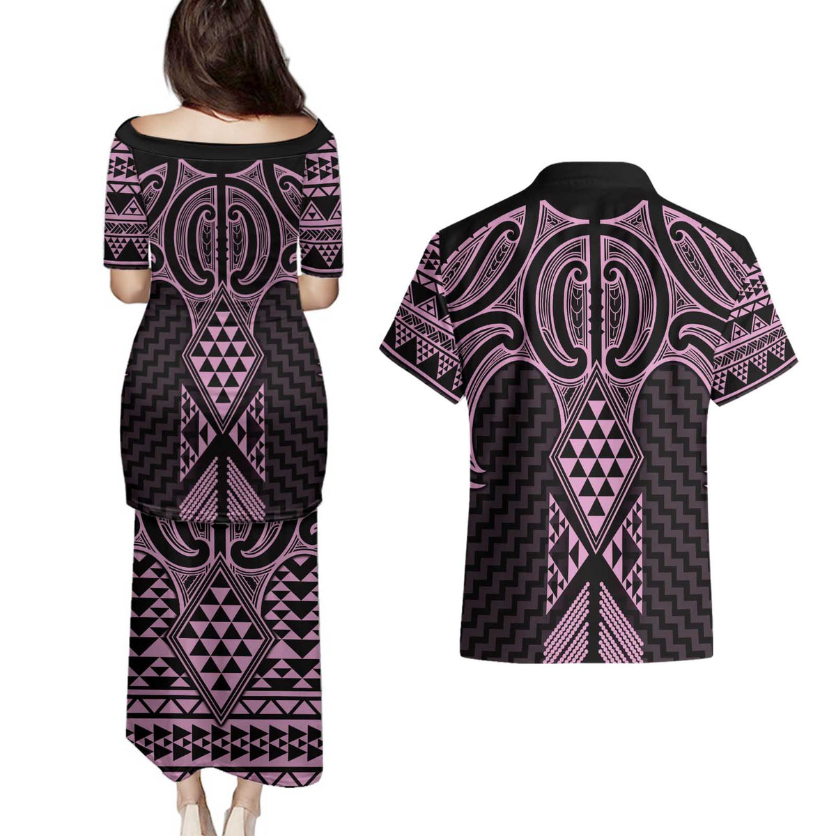 Mawhero Maori Ta Moko Poutama Art Couples Matching Puletasi and Hawaiian Shirt LT9 - Polynesian Pride