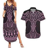 Mawhero Maori Ta Moko Poutama Art Couples Matching Summer Maxi Dress and Hawaiian Shirt LT9 Pink - Polynesian Pride