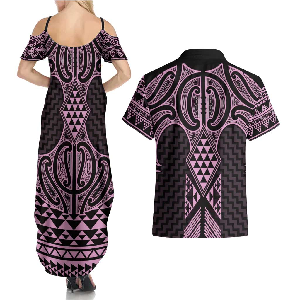 Mawhero Maori Ta Moko Poutama Art Couples Matching Summer Maxi Dress and Hawaiian Shirt LT9 - Polynesian Pride