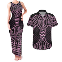 Mawhero Maori Ta Moko Poutama Art Couples Matching Tank Maxi Dress and Hawaiian Shirt LT9 Pink - Polynesian Pride