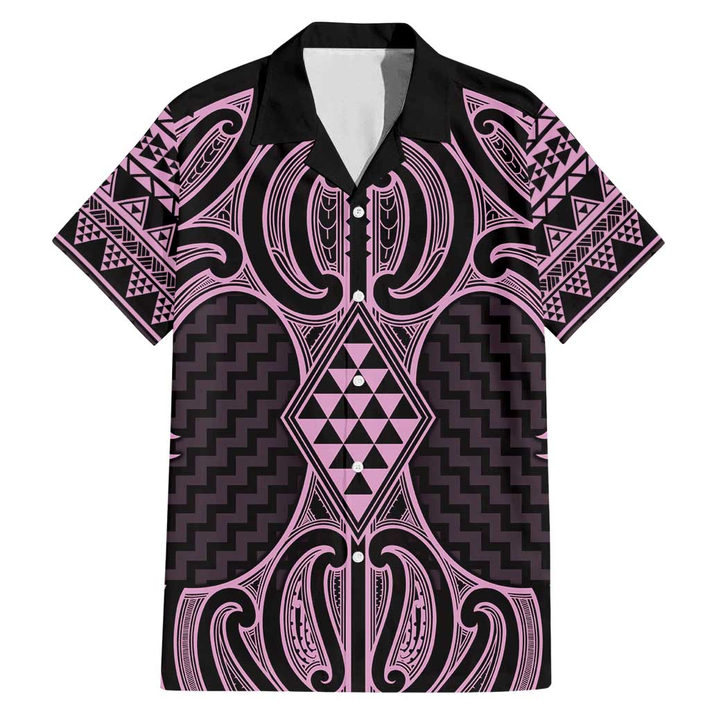 Mawhero Maori Ta Moko Poutama Art Family Matching Mermaid Dress and Hawaiian Shirt LT9 Dad's Shirt - Short Sleeve Pink - Polynesian Pride