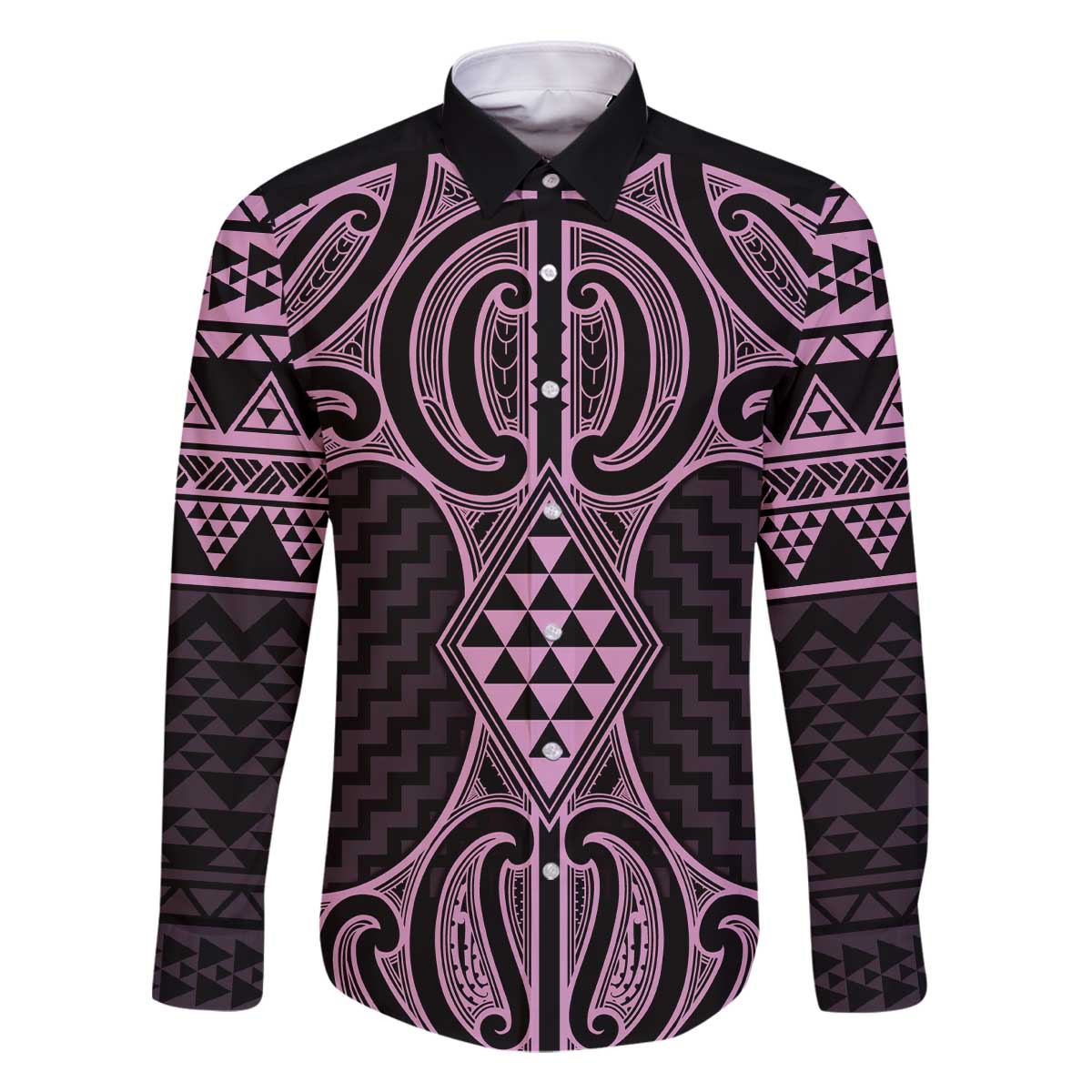 Mawhero Maori Ta Moko Poutama Art Family Matching Off The Shoulder Long Sleeve Dress and Hawaiian Shirt LT9 Dad's Shirt - Long Sleeve Pink - Polynesian Pride