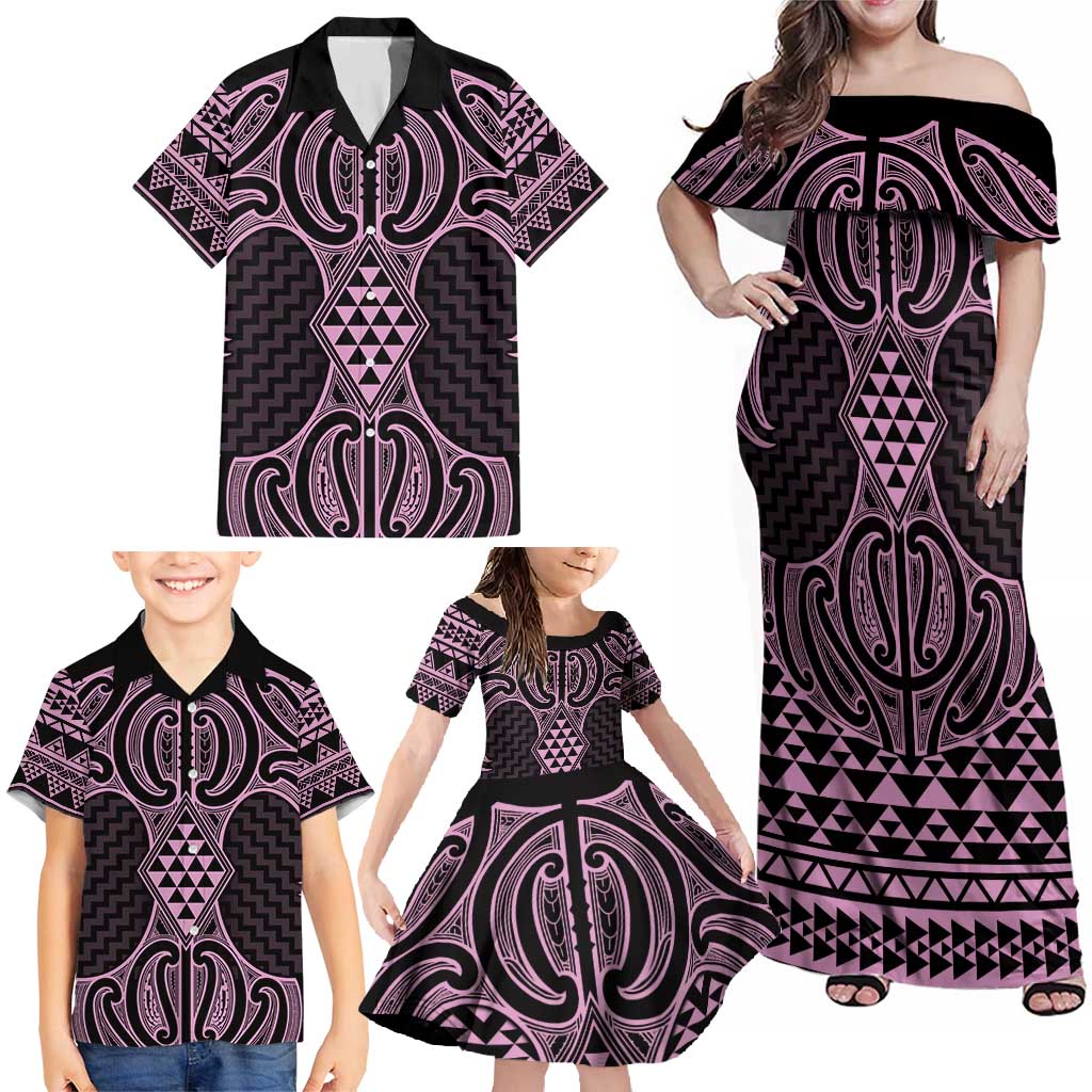 Mawhero Maori Ta Moko Poutama Art Family Matching Off Shoulder Maxi Dress and Hawaiian Shirt LT9 - Polynesian Pride