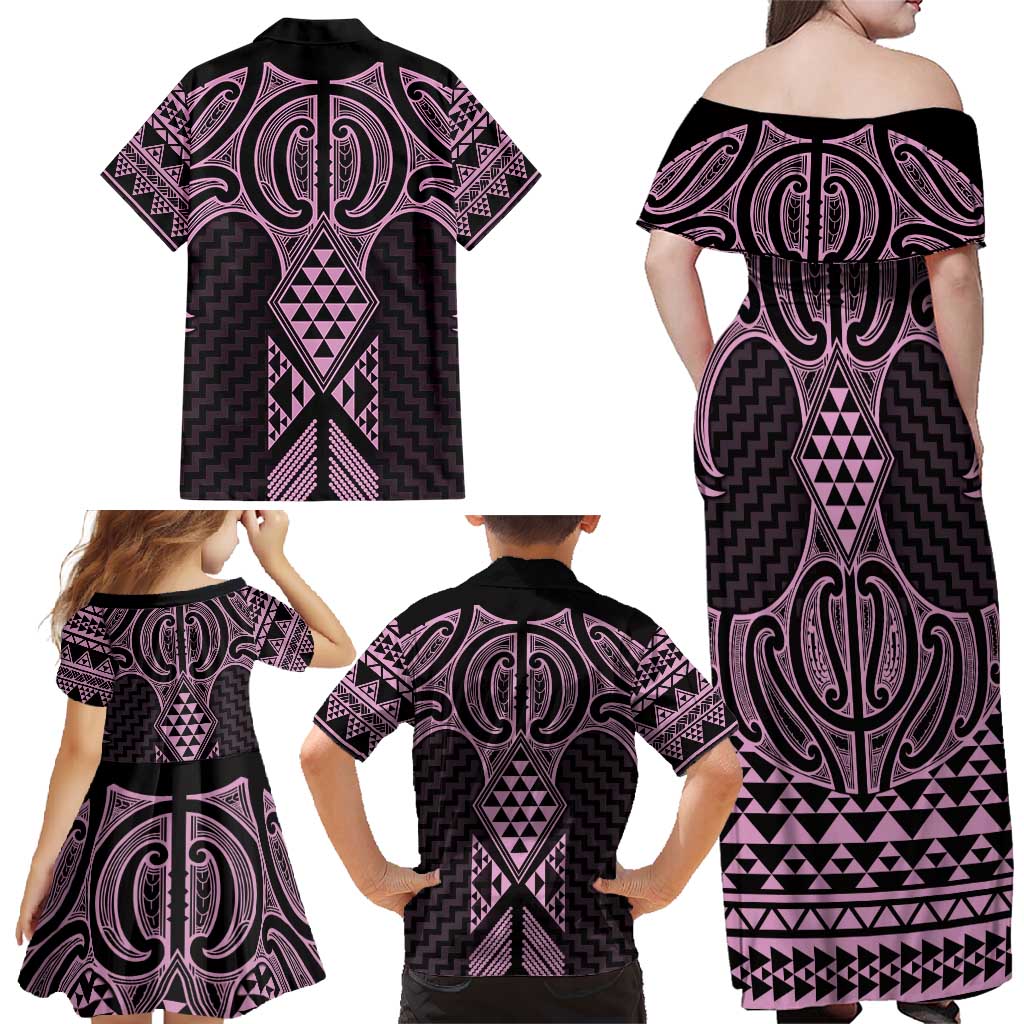 Mawhero Maori Ta Moko Poutama Art Family Matching Off Shoulder Maxi Dress and Hawaiian Shirt LT9 - Polynesian Pride