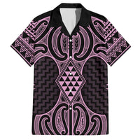 Mawhero Maori Ta Moko Poutama Art Family Matching Off Shoulder Maxi Dress and Hawaiian Shirt LT9 Dad's Shirt - Short Sleeve Pink - Polynesian Pride