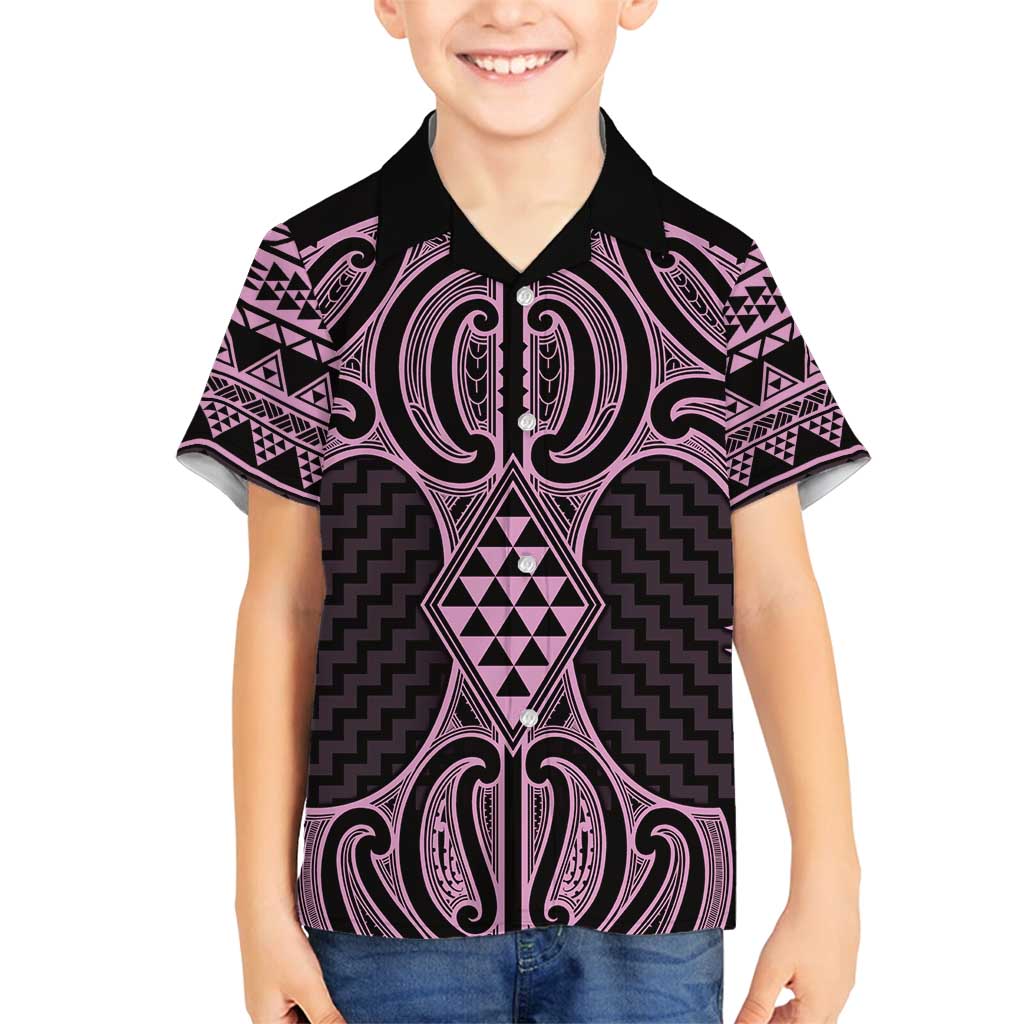Mawhero Maori Ta Moko Poutama Art Family Matching Off Shoulder Maxi Dress and Hawaiian Shirt LT9 Son's Shirt Pink - Polynesian Pride