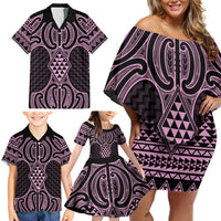 Mawhero Maori Ta Moko Poutama Art Family Matching Off Shoulder Short Dress and Hawaiian Shirt LT9 - Polynesian Pride