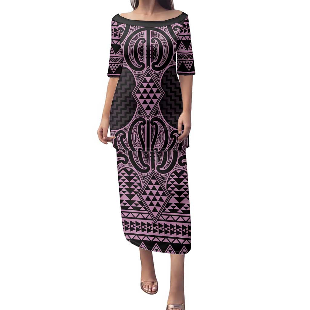 Mawhero Maori Ta Moko Poutama Art Family Matching Puletasi and Hawaiian Shirt LT9 Mom's Dress Pink - Polynesian Pride