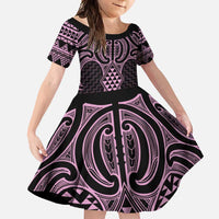 Mawhero Maori Ta Moko Poutama Art Family Matching Summer Maxi Dress and Hawaiian Shirt LT9 Daughter's Dress Pink - Polynesian Pride