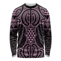 Mawhero Maori Ta Moko Poutama Art Long Sleeve Shirt LT9 Unisex Pink - Polynesian Pride