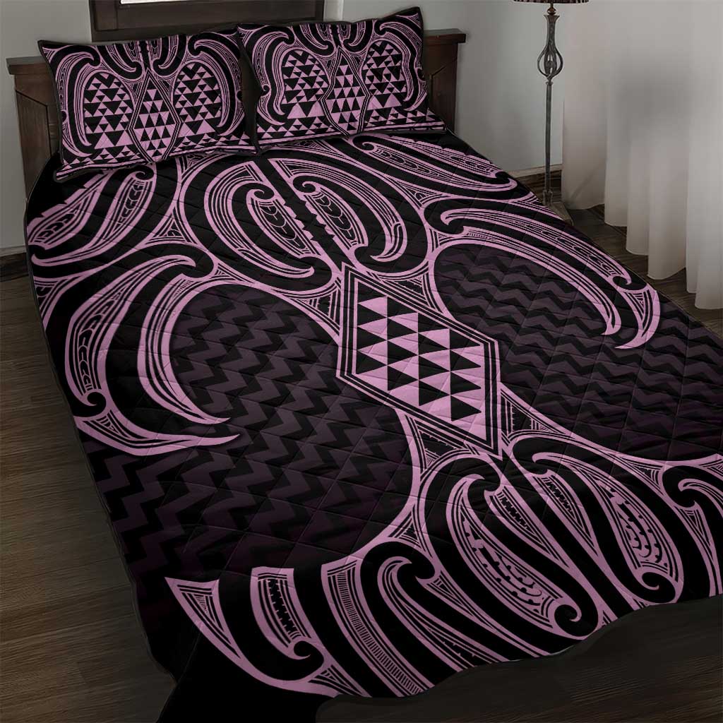 Mawhero Maori Ta Moko Poutama Art Quilt Bed Set LT9 Pink - Polynesian Pride