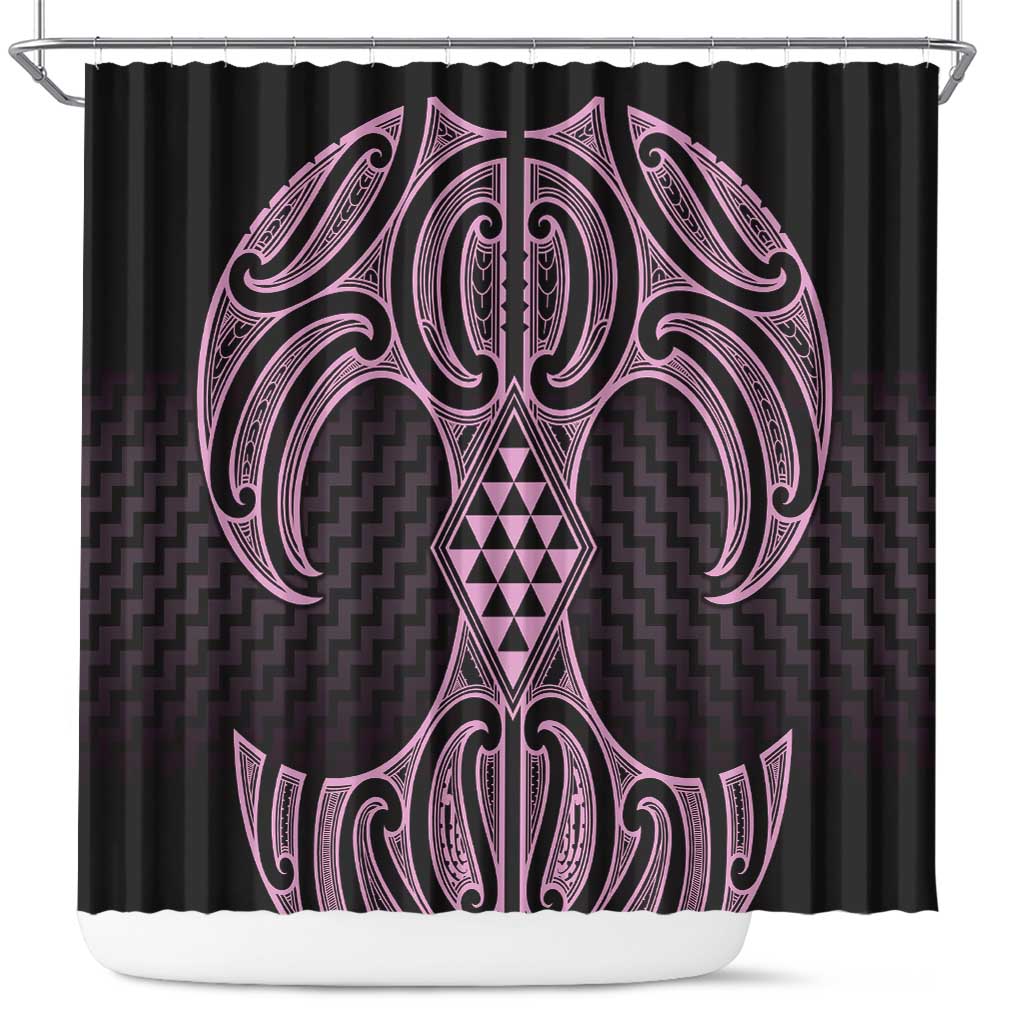 Mawhero Maori Ta Moko Poutama Art Shower Curtain LT9 Pink - Polynesian Pride