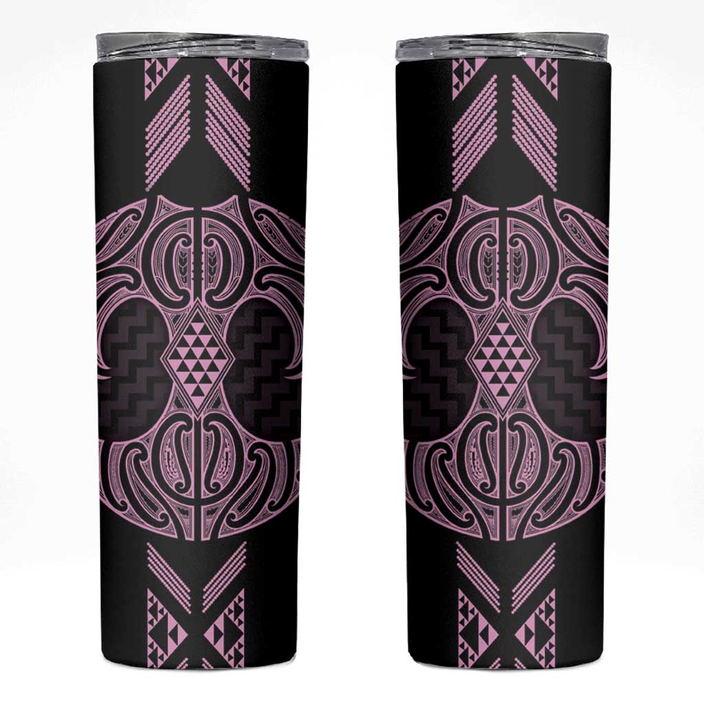 Mawhero Maori Ta Moko Poutama Art Skinny Tumbler LT9 Pink - Polynesian Pride