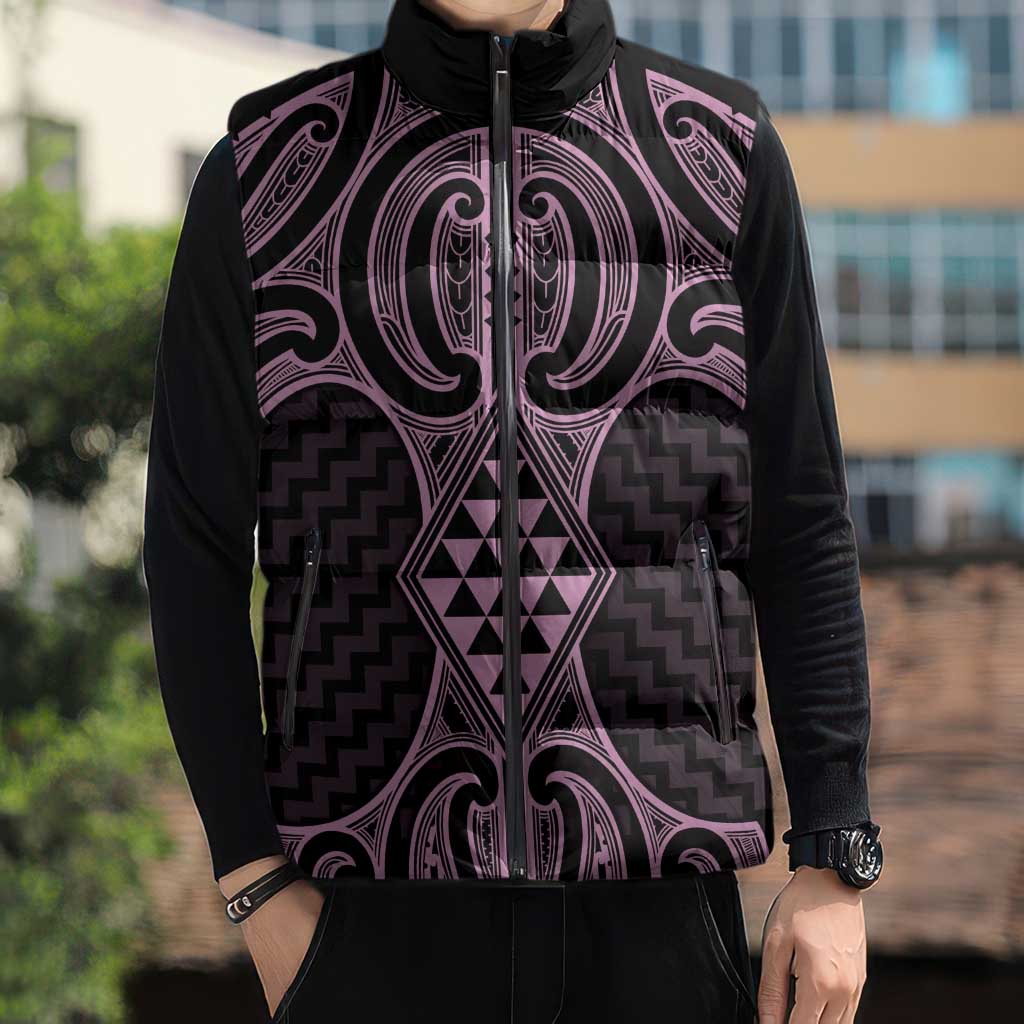 Mawhero Maori Ta Moko Poutama Art Sleeveless Puffer Jacket - Polynesian Pride