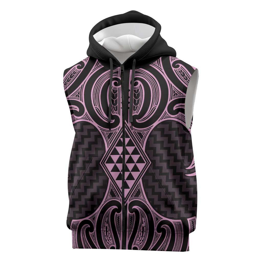 Mawhero Maori Ta Moko Poutama Art Sleeveless Zip Hoodie - Polynesian Pride