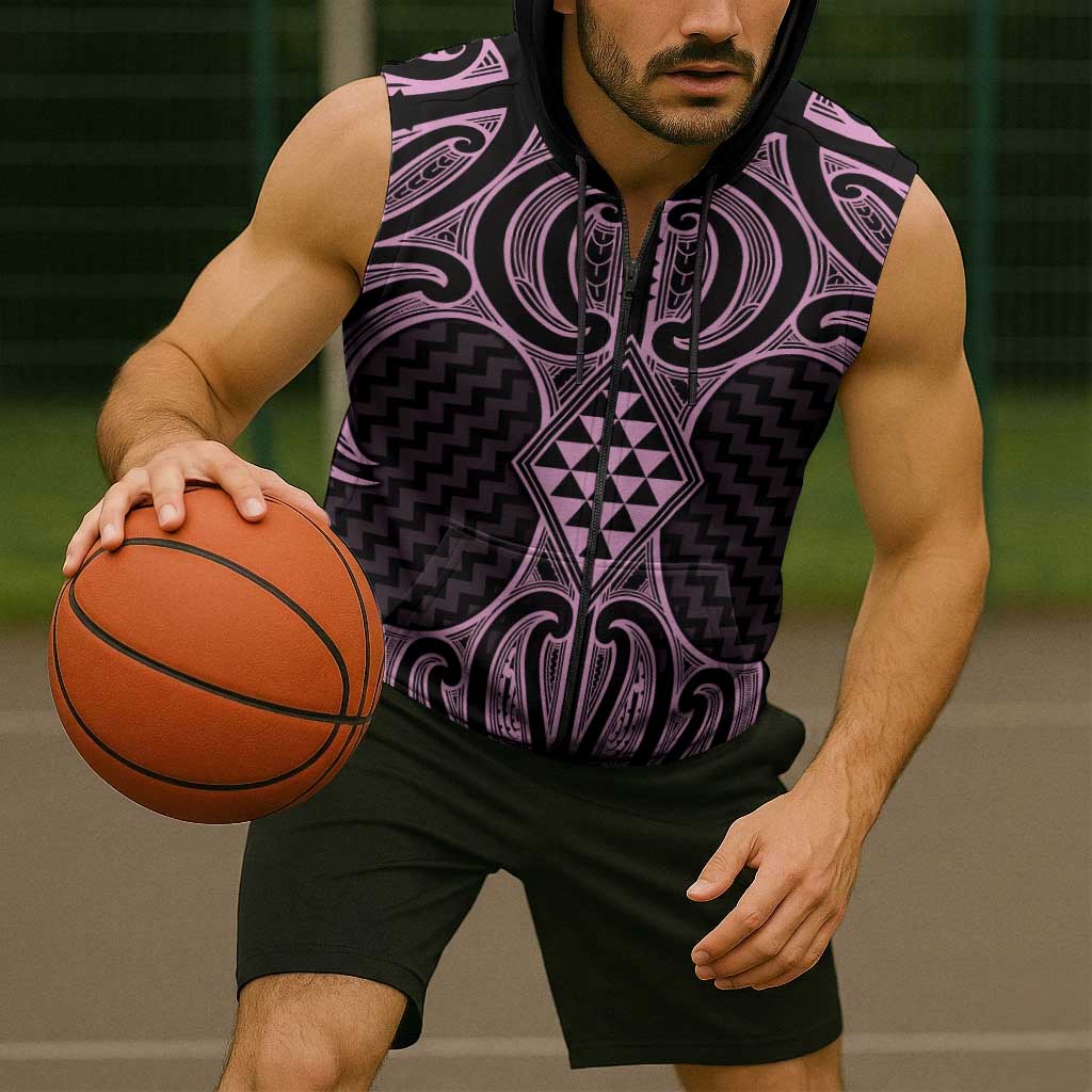 Mawhero Maori Ta Moko Poutama Art Sleeveless Zip Hoodie - Polynesian Pride