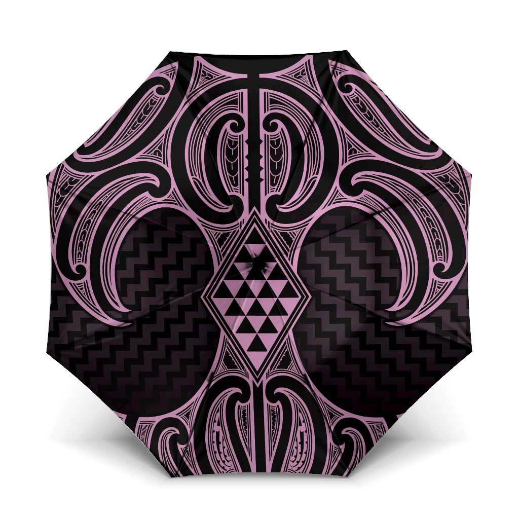 Mawhero Maori Ta Moko Poutama Art Umbrella LT9 One Size Folded 11.42 inch Opened Diameter 37.4 inch Pink - Polynesian Pride