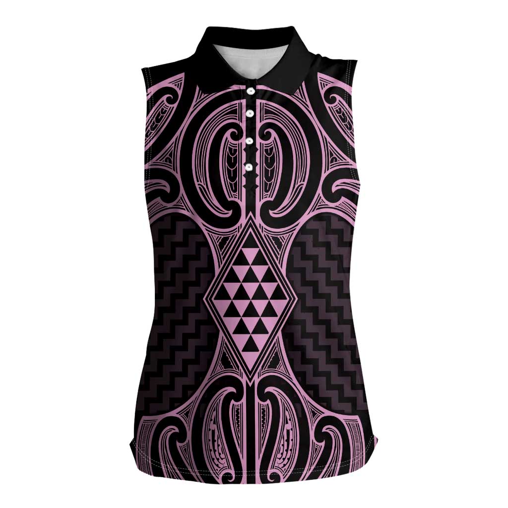 Mawhero Maori Ta Moko Poutama Art Women Sleeveless Polo Shirt LT9 Female Pink - Polynesian Pride
