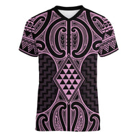 Mawhero Maori Ta Moko Poutama Art Women V-Neck T-Shirt LT9 Female Pink - Polynesian Pride