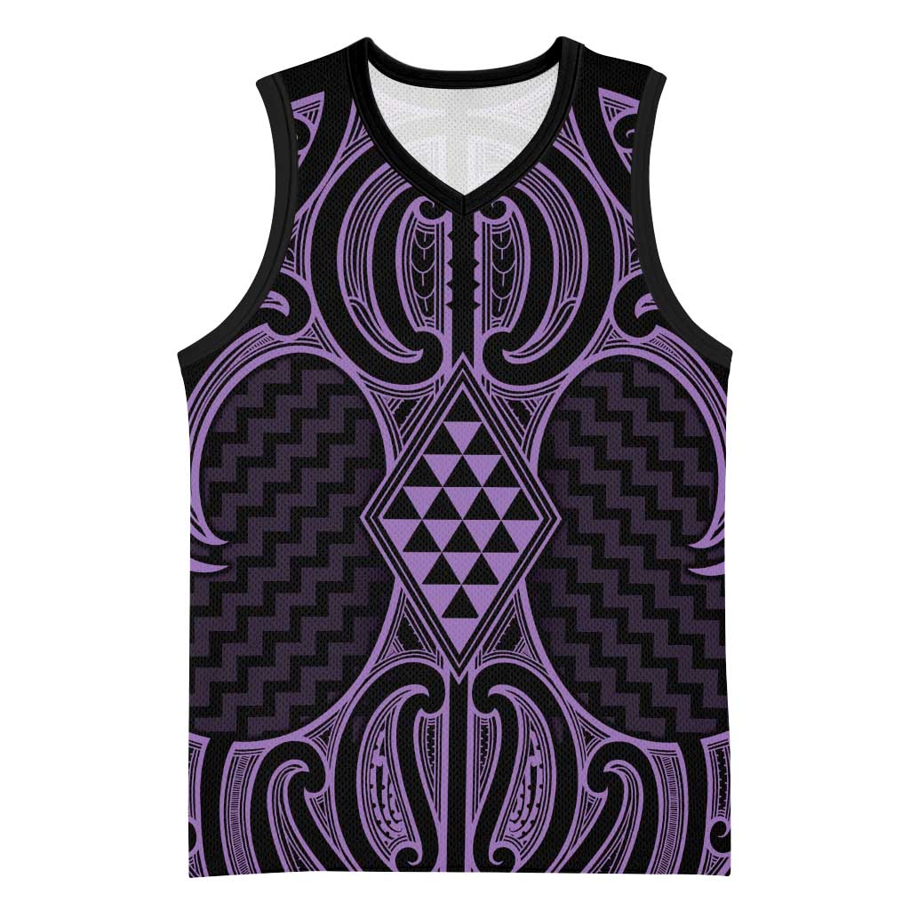 Waiporoporo Maori Ta Moko Poutama Art Basketball Jersey LT9 Unisex Purple - Polynesian Pride