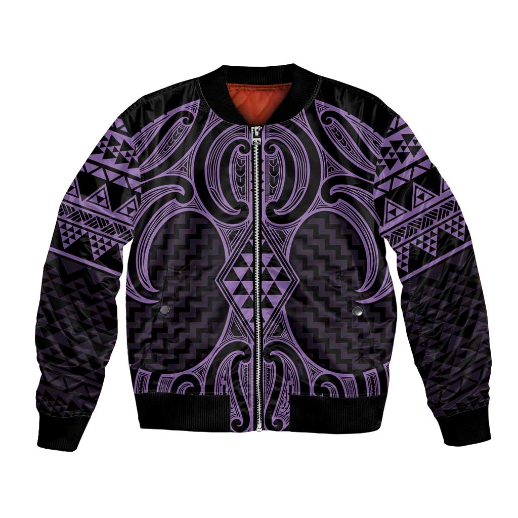Waiporoporo Maori Ta Moko Poutama Art Bomber Jacket LT9 Unisex Purple - Polynesian Pride