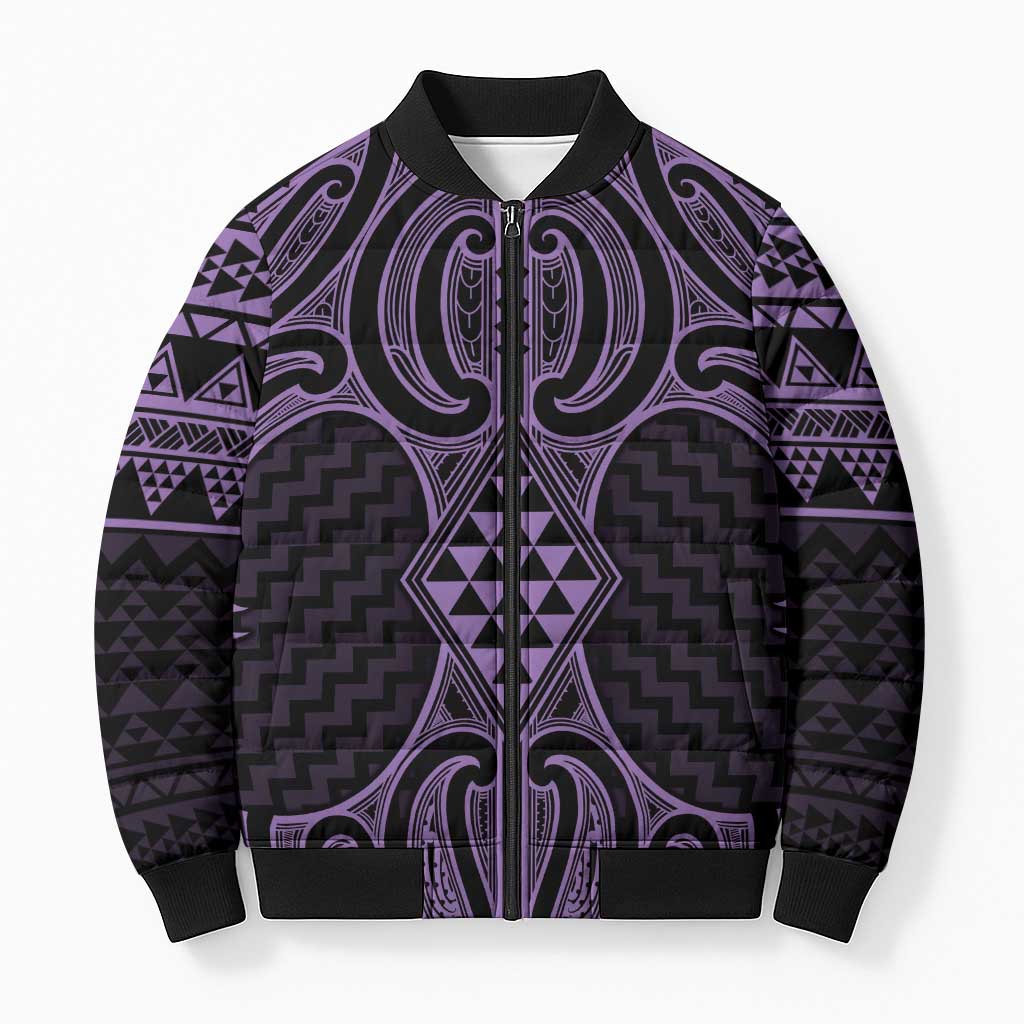 Waiporoporo Maori Ta Moko Poutama Art Bomber Puffer Jacket LT9 Unisex Purple - Polynesian Pride