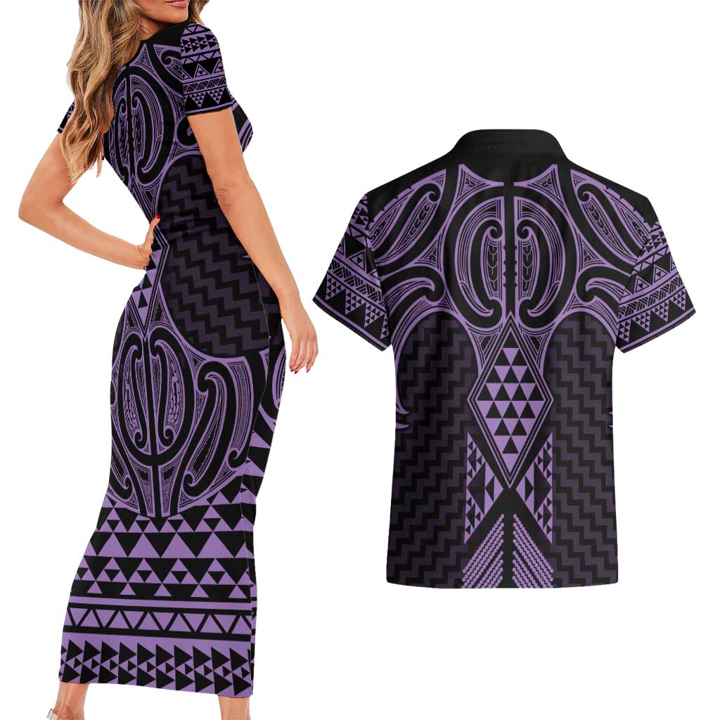 Waiporoporo Maori Ta Moko Poutama Art Couples Matching Short Sleeve Bodycon Dress and Hawaiian Shirt LT9 - Polynesian Pride
