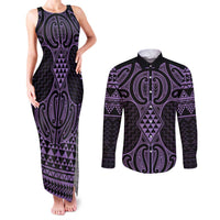 Waiporoporo Maori Ta Moko Poutama Art Couples Matching Tank Maxi Dress and Long Sleeve Button Shirt LT9 Purple - Polynesian Pride