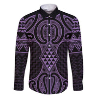 Waiporoporo Maori Ta Moko Poutama Art Family Matching Mermaid Dress and Hawaiian Shirt LT9 Dad's Shirt - Long Sleeve Purple - Polynesian Pride
