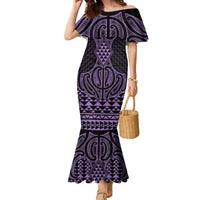 Waiporoporo Maori Ta Moko Poutama Art Family Matching Mermaid Dress and Hawaiian Shirt LT9 Mom's Dress Purple - Polynesian Pride