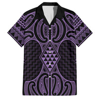 Waiporoporo Maori Ta Moko Poutama Art Family Matching Off The Shoulder Long Sleeve Dress and Hawaiian Shirt LT9 Dad's Shirt - Short Sleeve Purple - Polynesian Pride