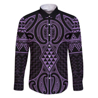 Waiporoporo Maori Ta Moko Poutama Art Family Matching Off The Shoulder Long Sleeve Dress and Hawaiian Shirt LT9 Dad's Shirt - Long Sleeve Purple - Polynesian Pride