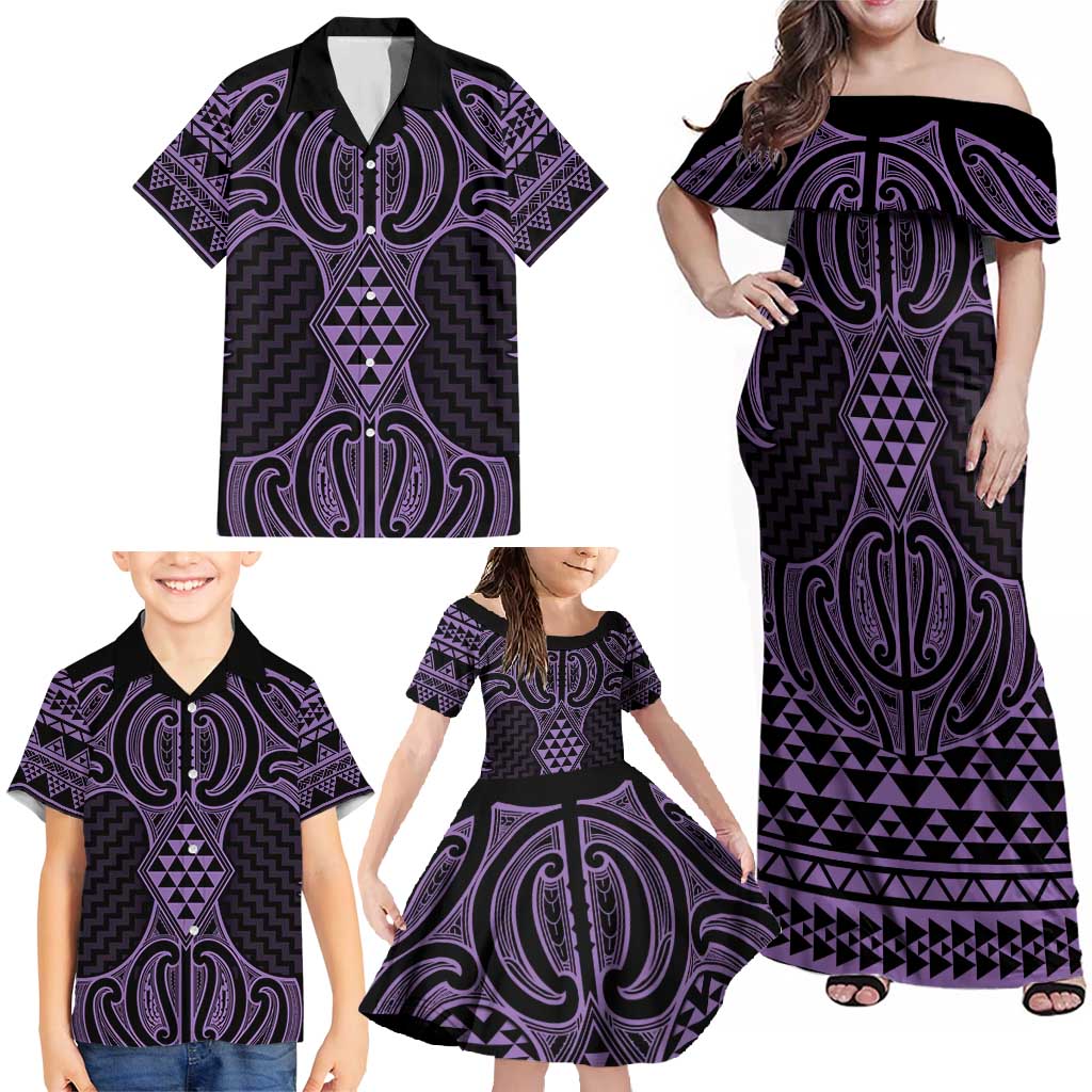 Waiporoporo Maori Ta Moko Poutama Art Family Matching Off Shoulder Maxi Dress and Hawaiian Shirt LT9 - Polynesian Pride