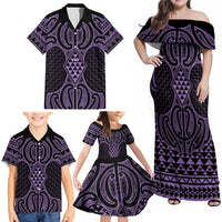 Waiporoporo Maori Ta Moko Poutama Art Family Matching Off Shoulder Maxi Dress and Hawaiian Shirt LT9 - Polynesian Pride