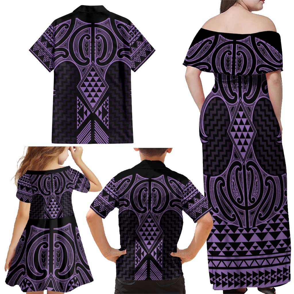 Waiporoporo Maori Ta Moko Poutama Art Family Matching Off Shoulder Maxi Dress and Hawaiian Shirt LT9 - Polynesian Pride